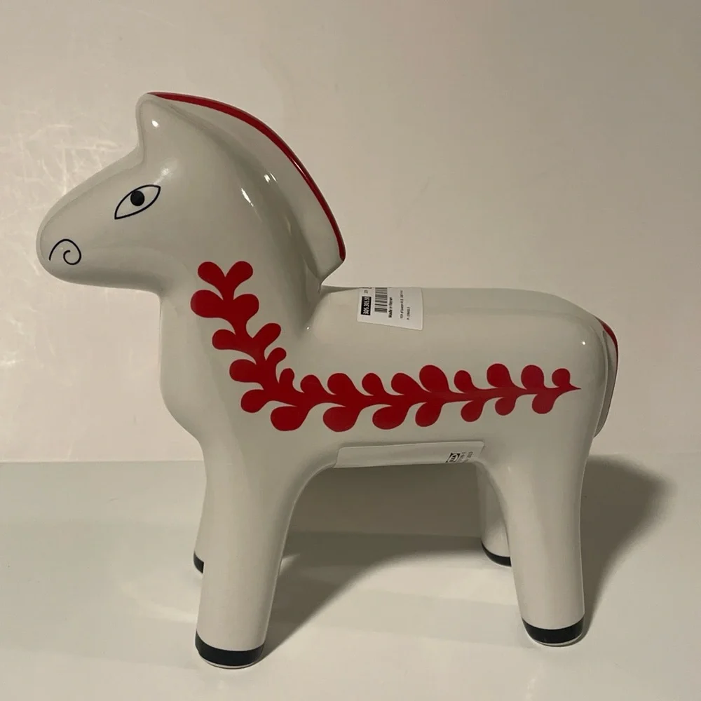 Ikea Vinterfint Swedish Nordic Dala Horse Ceramic White, Red, Black Accents New